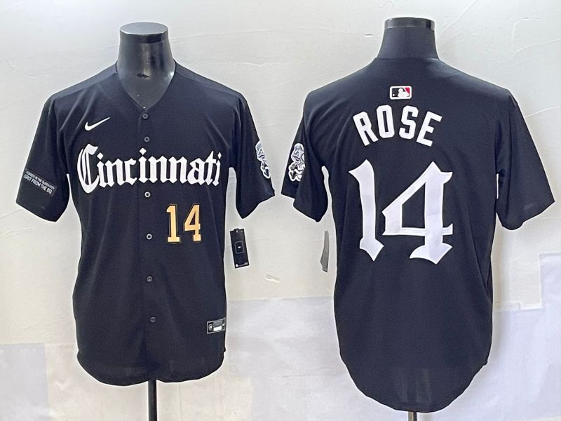 Men 2025 Cincinnati Reds #14 Rose Black Five generations Joint Name Nike MLB Jersey style 6->cincinnati reds->MLB Jersey